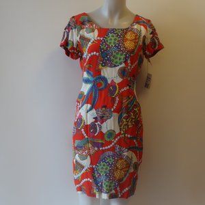 NWT Womens Cynthia Howie Petites Multicolor Fish Print Sheath Dress 6P *
